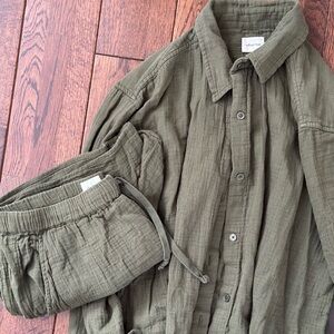 Wilfred Free Olive Green Sail Set: Button Down and Shorts